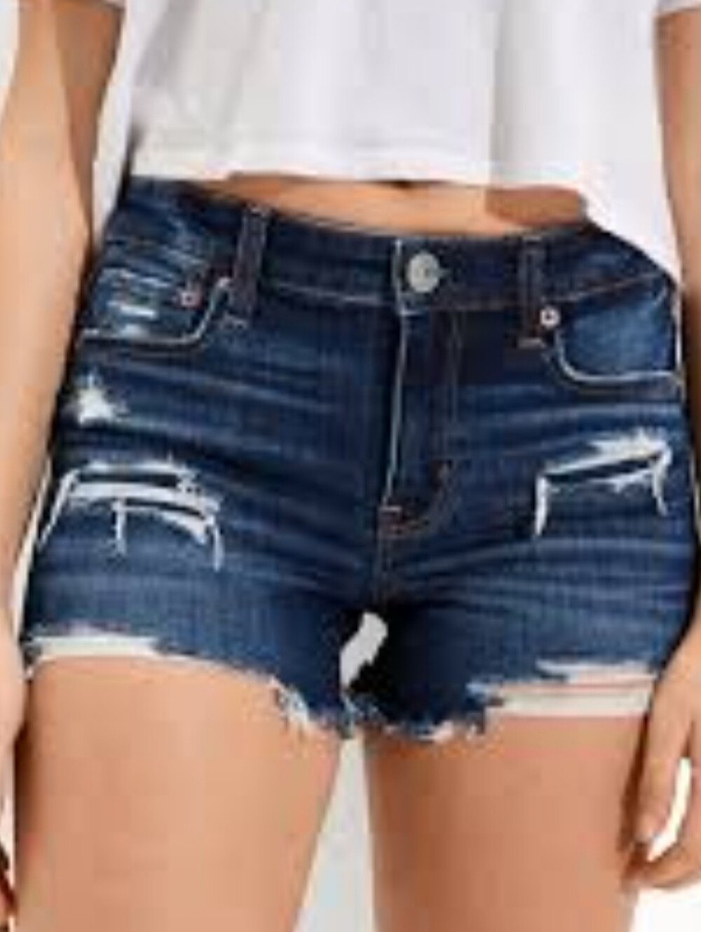 American Eagle Outfitters Dark Blue Distressed Jean Shorts
